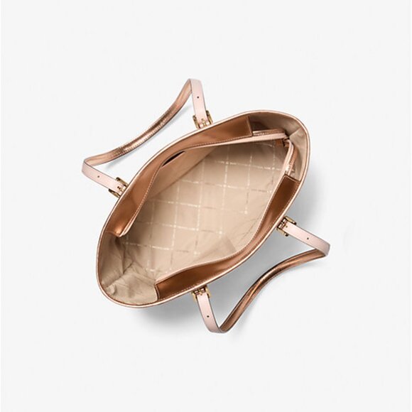 Michael Kors Jet Set Travel Metallic Logo Top-Zip Tote Bag Rose Gold New Sealed - Picture 2 of 10